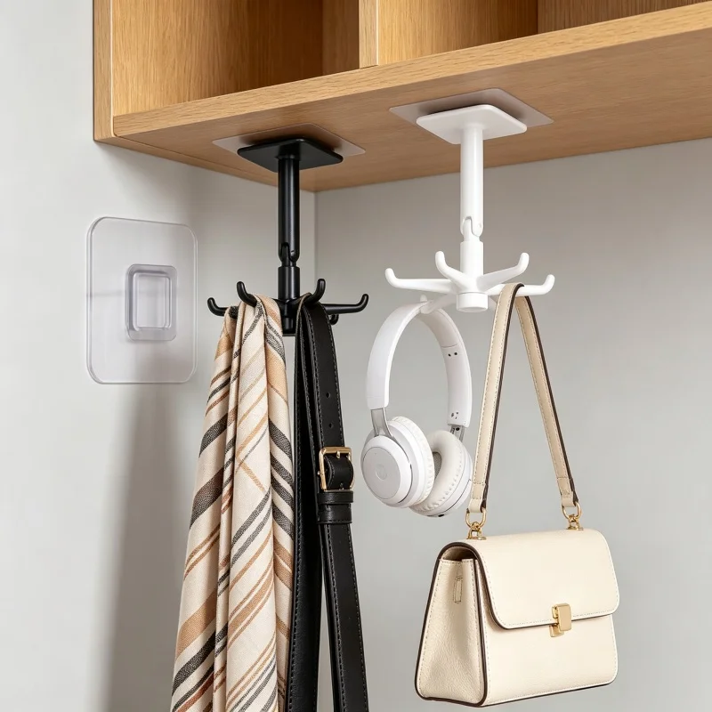 Rotatable Self Adhesive Kitchen Hook 6-Claw Wall Hanger No Drill Storage Holder for Utensils Bathroom Cabinet Organizer