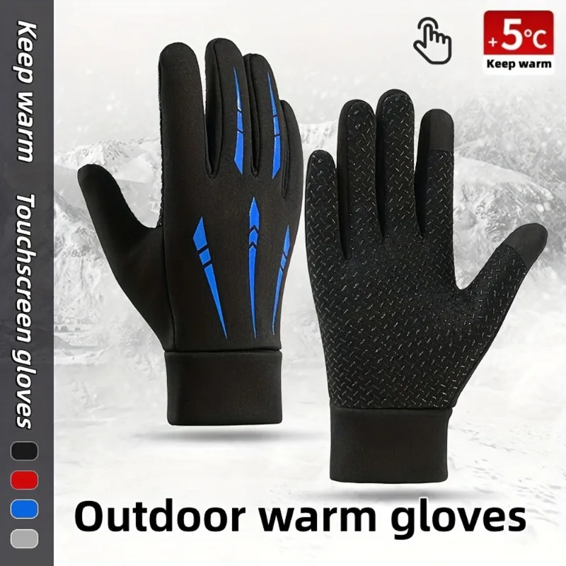 Winter Warm Full-finger Gloves with Fleece Cold-proof Double-finger Touch Screen and Elastic Wrist Strap Cycling Gloves