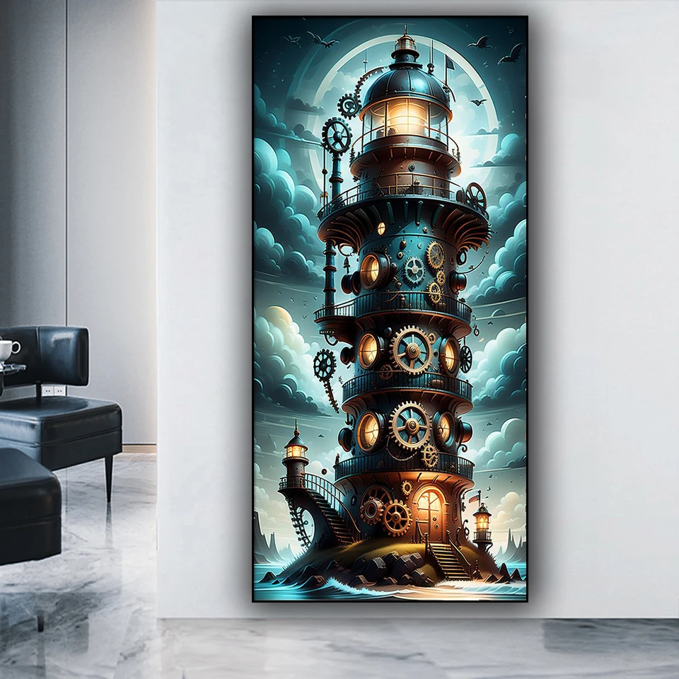 Steampunk Lighthouse DIY Diamond Painting New 2024 Full Diamond Mosaic Embroidery Cross Stitch Crafts Landscape ForHome Decor