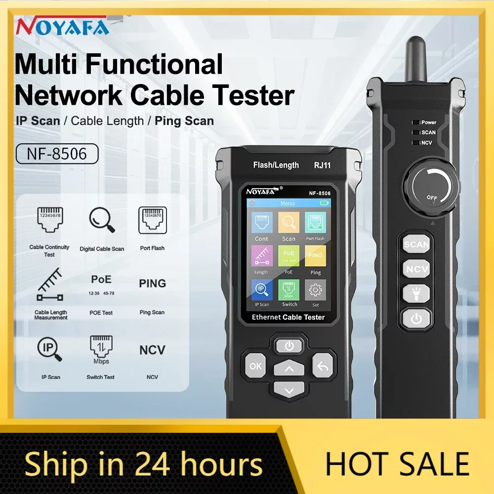 Noyafa Networt Cable Tester with Ping/Poe NF-8506 LCD Display Cable Tracker Measure Length Wiremap Tester Networt Tools