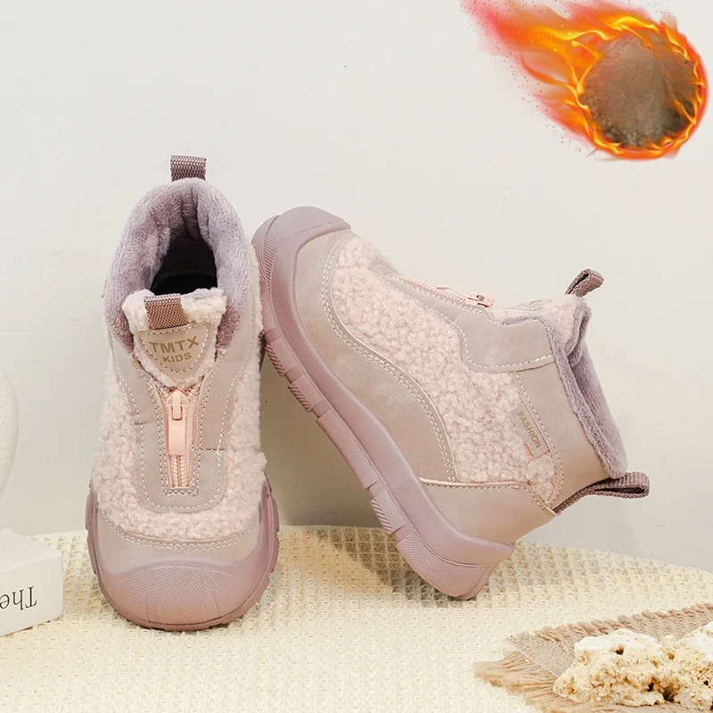 

Зимние сапоги Ботильоны Туфли на плоской подошве Хлопковая зимняя обувь для девочек Нескользящая теплая обувь с мягкой подошвой Розово-желтая обувь Размер 26-37