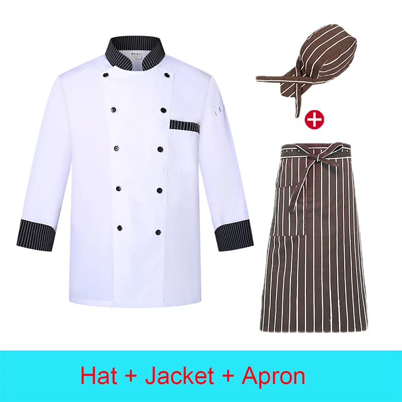 Disfraz de Chef de manga larga para hombre y mujer, chaqueta de cocina para Hotel, camisa de Chef, gorro de cocina para panadería, delantal de camarero y cafetería, otoño