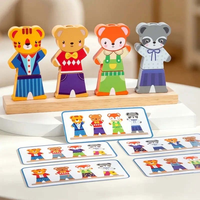 Children's Early Education Wooden Little Bear Change Clothes Jigsaw Puzzle Dressing Games Baby Toys For Children Gift