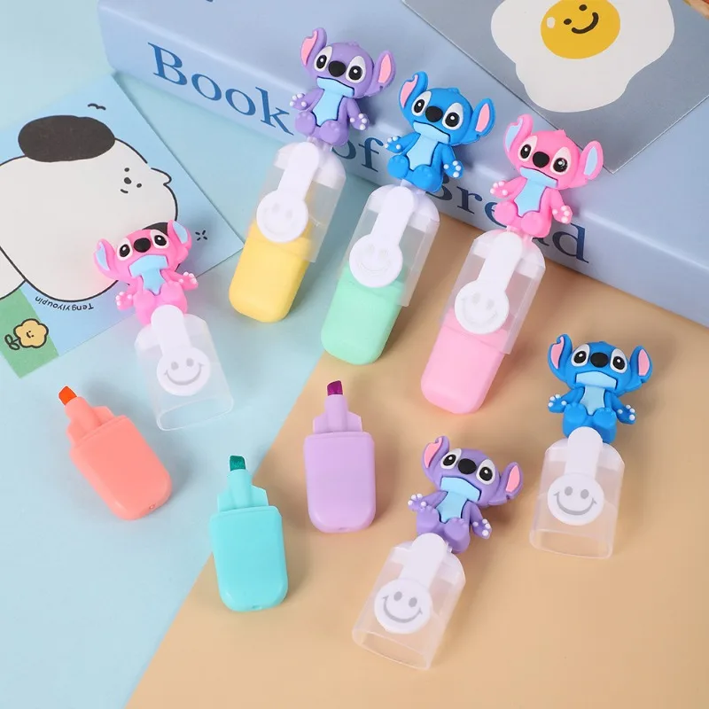 Disney Stitch Mini Highlighter Set Students Stationery Anime Mickey Mouse Graffiti Watercolor Pens Kids Christmas Birthday Gifts