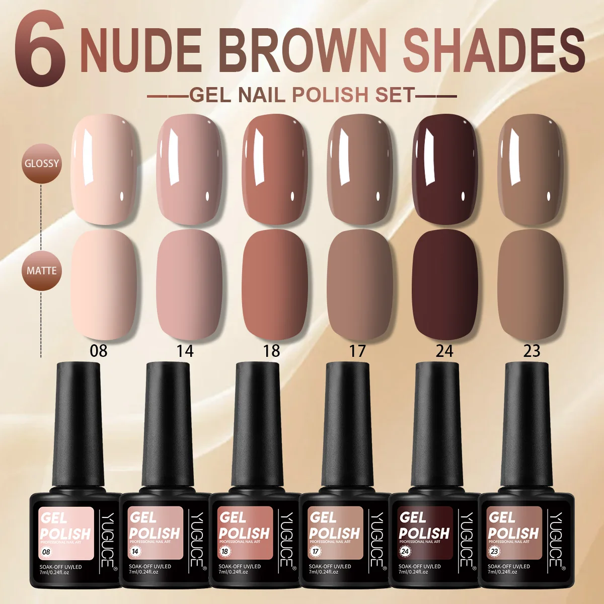 6-Farben-Nude-Braun-Gel-Nagellack-Set, Erdtöne, abnehmbares UV-LED-Gel, langanhaltender Glanz, Herbst-Nagelkunst-Werkzeugset, geeignet für DIY-Nagelkunst – Detail 1