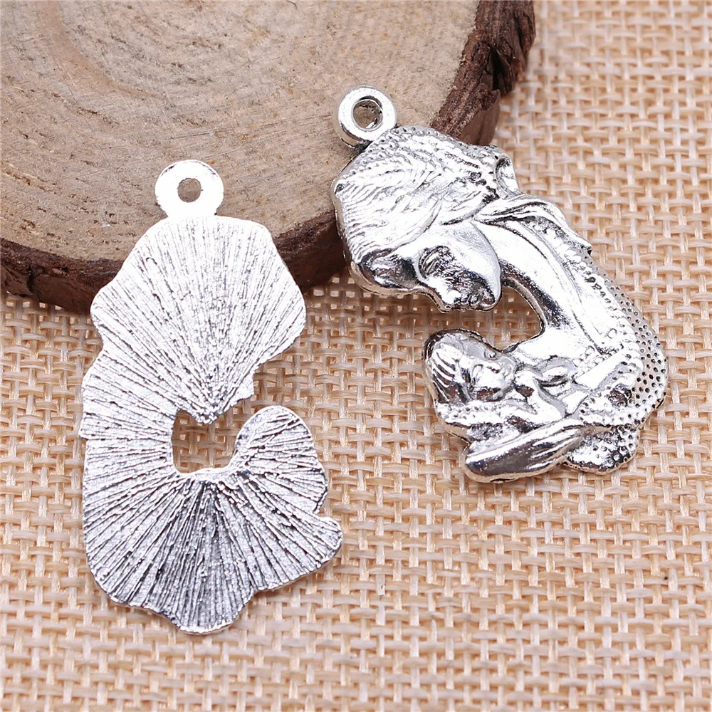 6pcs 37x20mm(1.46x0.79inch) Antique Silver Color Mom And Child Charms Pendants DIY Jewelry Making Accessories