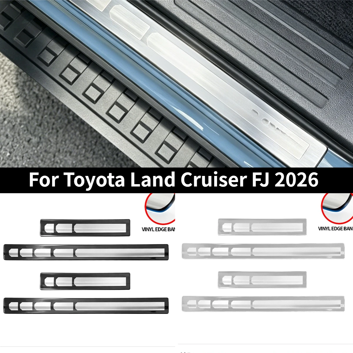 Car Door Sill Guards Anti-Scratch Stainless Steel Scuff Plate Cover Welcome Pedals For Toyota Land Cruiser FJ 2026 Accessories