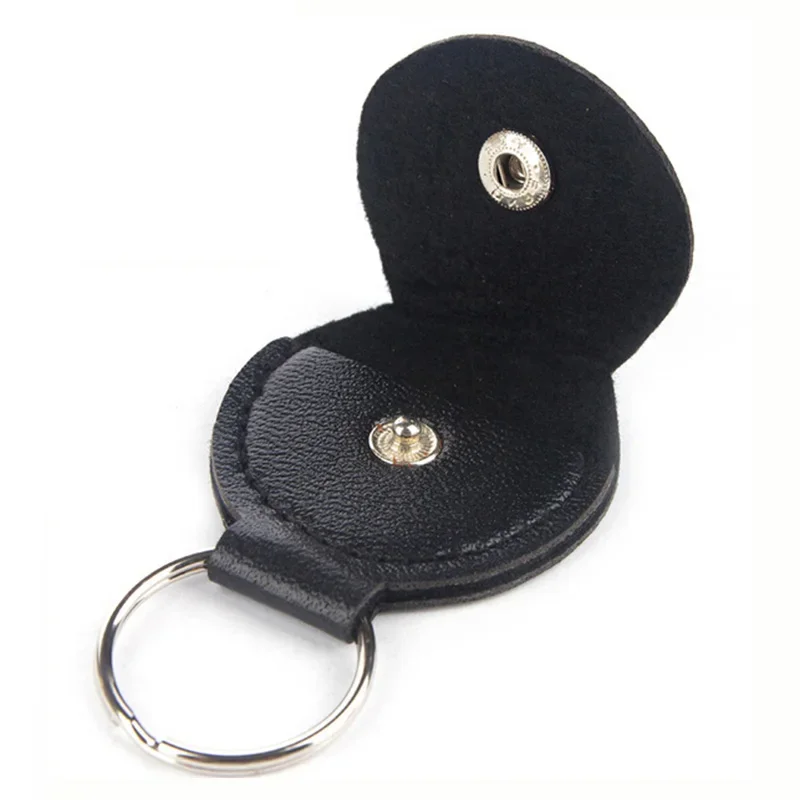 

Guitar Picks Holder Case Black Faux Leather Guitarra Plectrum Case Bag Genuine Keychain Shape Guitar Storage Box Portable