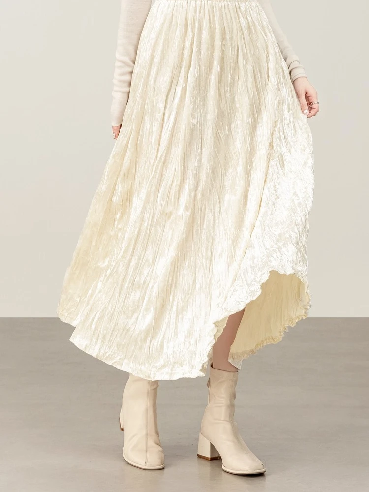 SENTUBILA Women's Long Skirts For Woman Solid Elastic Waistband Loose-fit A-line Skirts 2025 Autumn Elegant Long Skirt 153QG3460