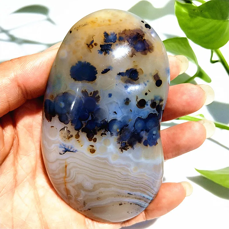 Natural Stone Waterplant Plant Agate Palm Stone plaything Meditation Spiritual Yoga Cure Home Feng Shui Crystal Ornament