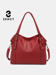 Zency Fashion Red Women Shoulder Bag 100% Genuine Leather Medium Hobo Bag Charm Ladies Crossbody Shopper Purse New