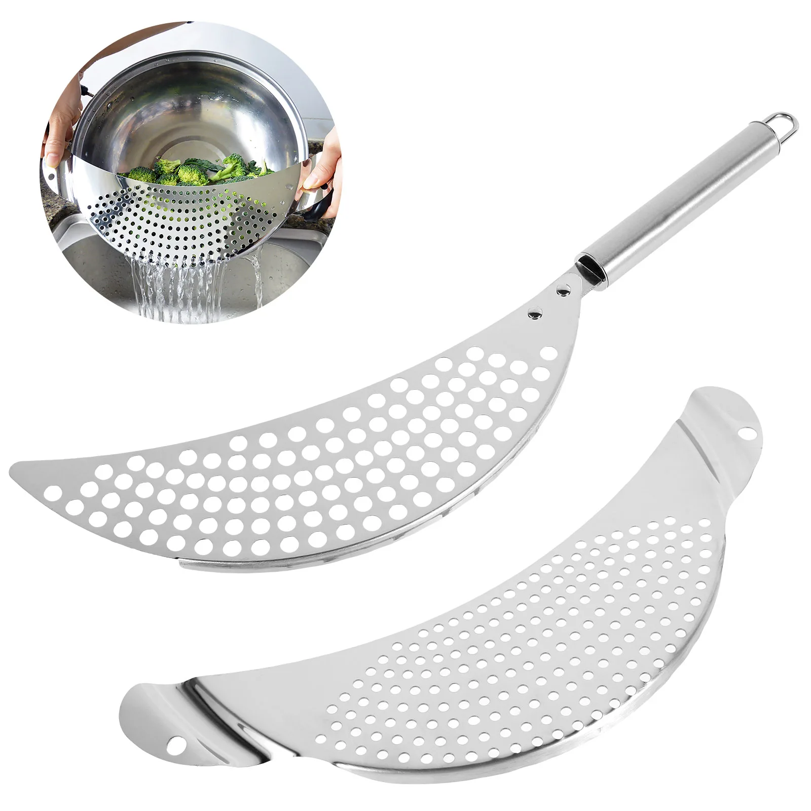 Stainless Steel Pot Strainer Heat-resistant Food Strainer Multi-purpose Vegetable Fruit Drainer with Handle Kitchen Drain Plate