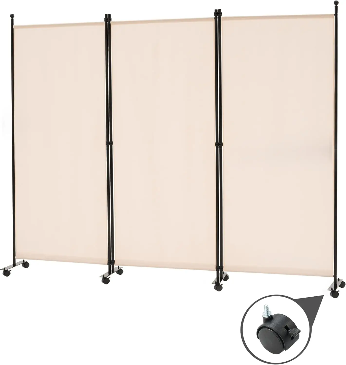 

3-Panel Rolling Room Divider with Wheels, Folding Privacy Screen for Office, Home, Restaurant - Beige