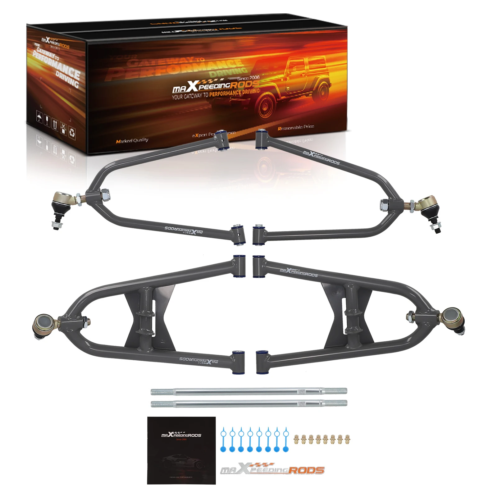 Front Upper & Lower Adjustable Steel A-Arms +2 +0 Powder Coated For TRX400EX