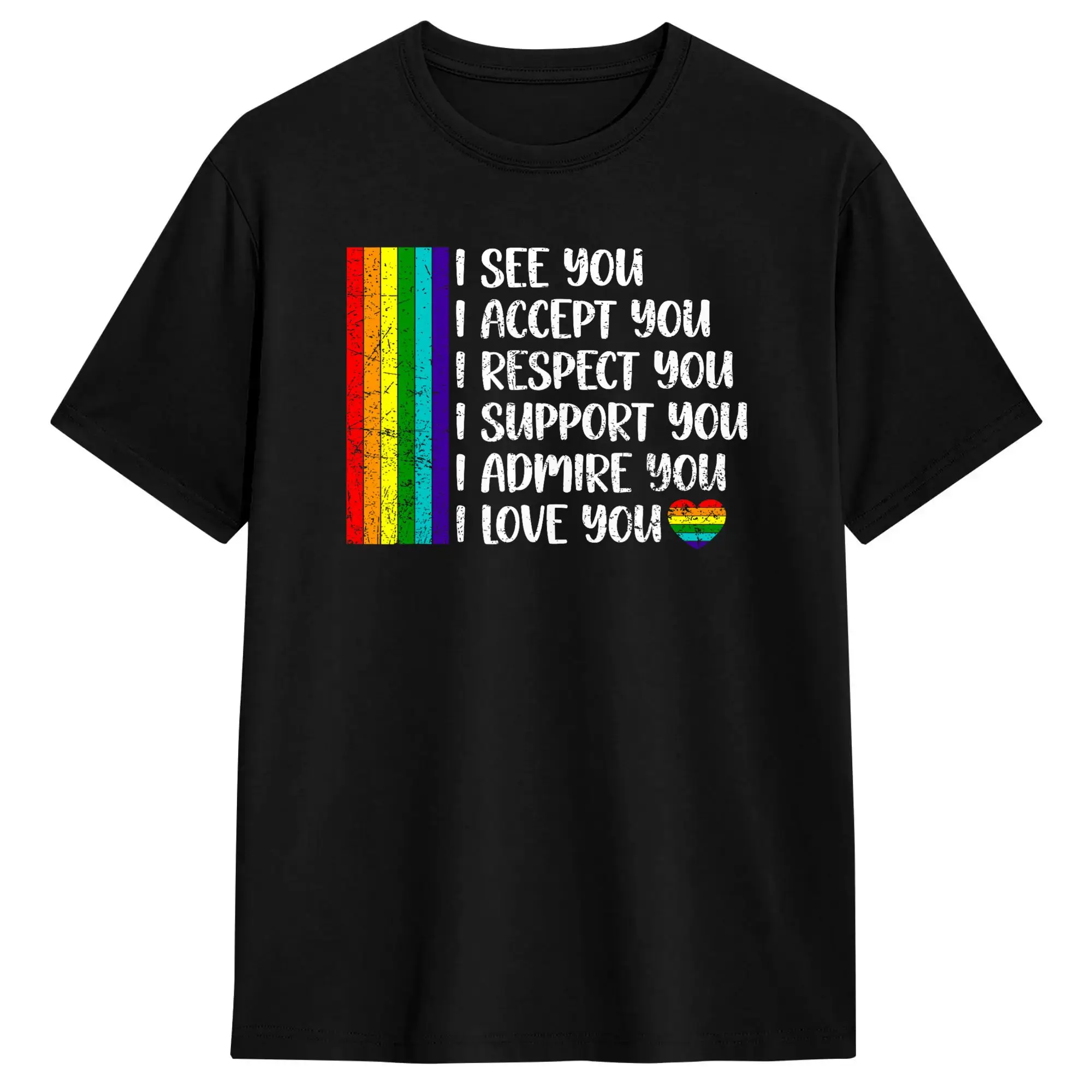 Men's I See Love Accept You LGBTQ Rainbow Pride Flag T Shirts 100% Cotton Clothing Crazy Short Sleeve Round Collar Tees T-Shirt