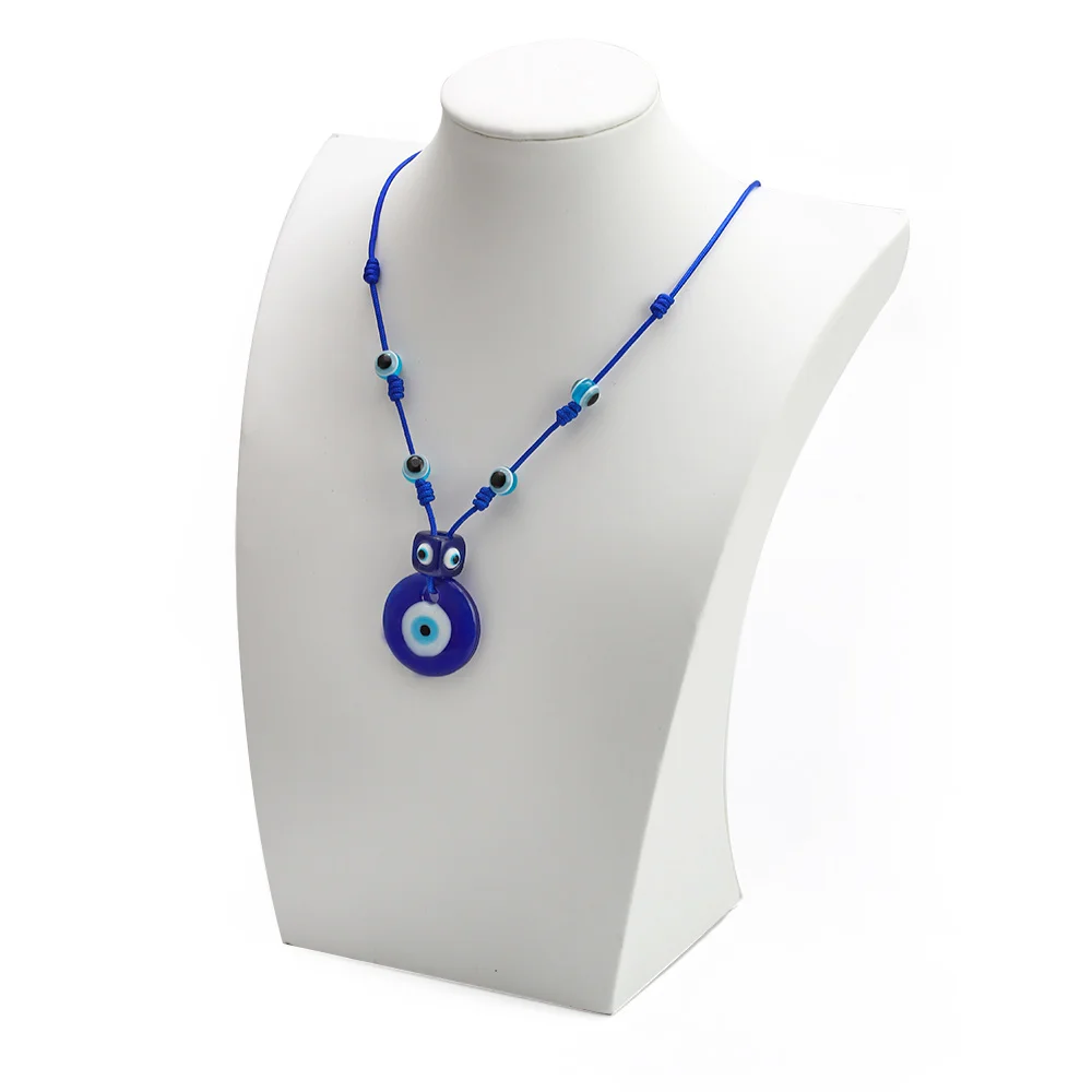 Collar de cuentas de ojo de la suerte para mujer y niña, cadena de cuerda con colgante redondo de gota de agua, azul, turco, mal de ojo, joyería NB206