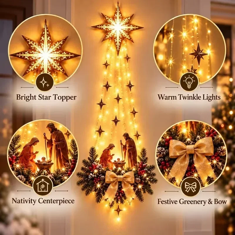 1Pc Christmas Door Hanger Glowing LED Light Up Decoration for Front Porch Entryway Wall Home Indoor Outdoor Holiday Party Gift view 5