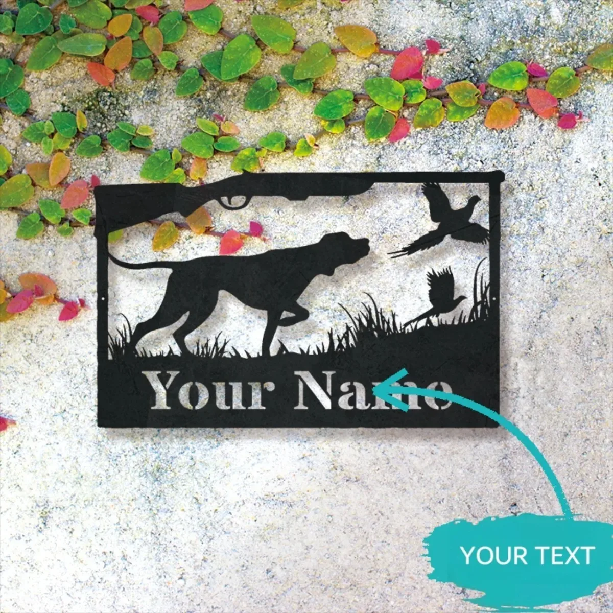 Custom Hunting Dog & Pheasant Metal Sign - Exquisitely Designed, Personalized Name Wall Decor with Distinctive Monogram