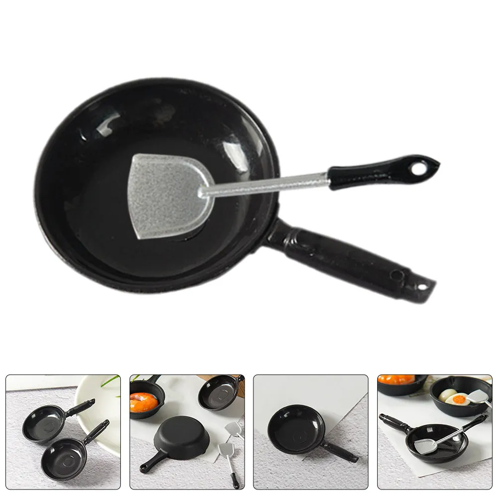 

4Sets Mini Frying Pan Spatula Set Smooth Light Plastic Excellent Workmanship Mini House Decor Miniature Cookware for Micro