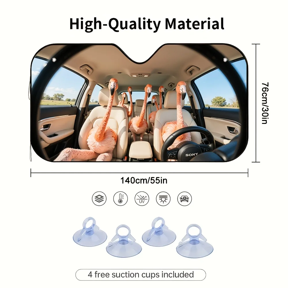 1pc Flamingo-Themed Car Sunshade, Stylish Windshield Cover, Interior Vehicle Decor