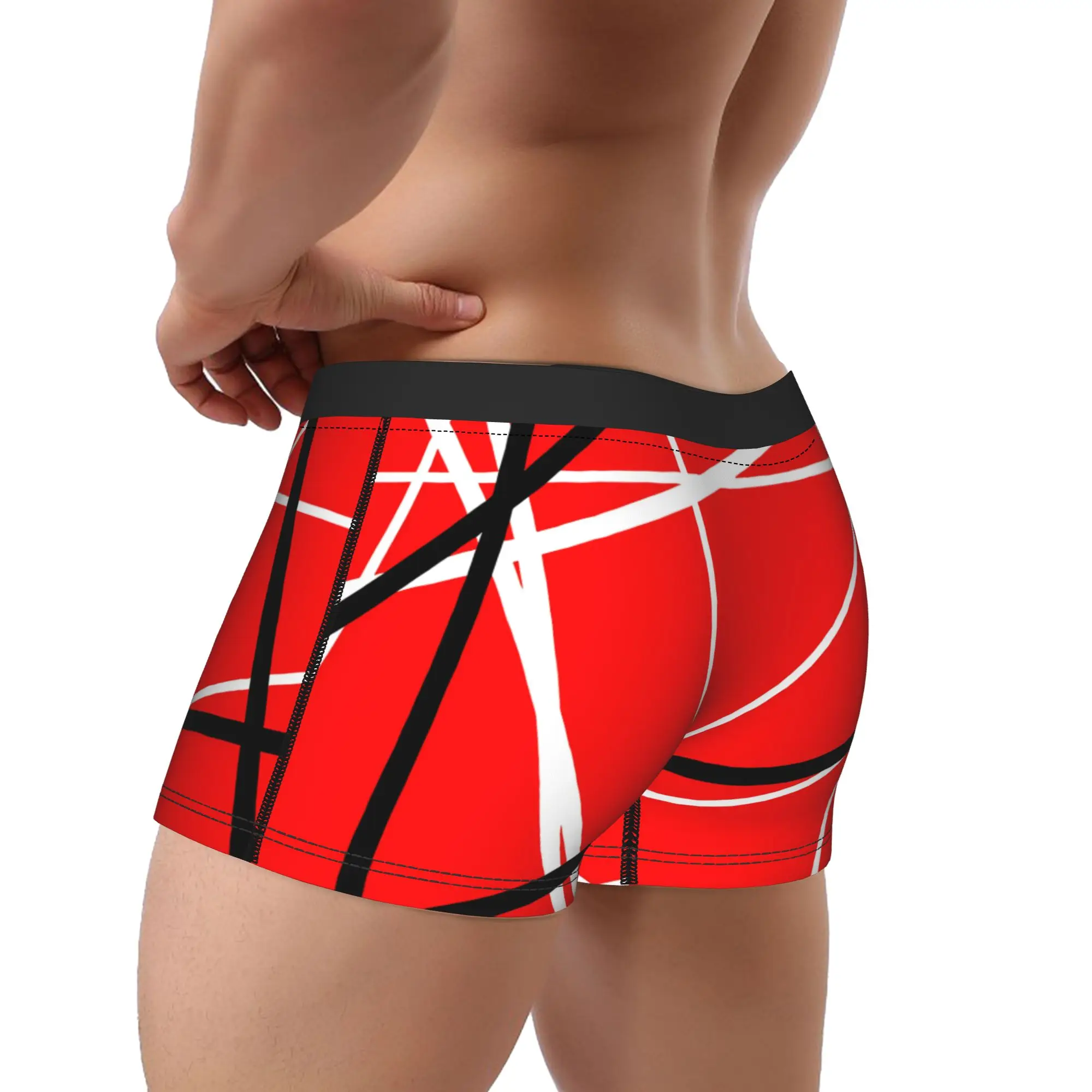 Abstract Red With Black Lines Van Halen Underwear  Comfortable Underpants Custom Boxer Brief For Men Pouch Oversize Boxer Shorts