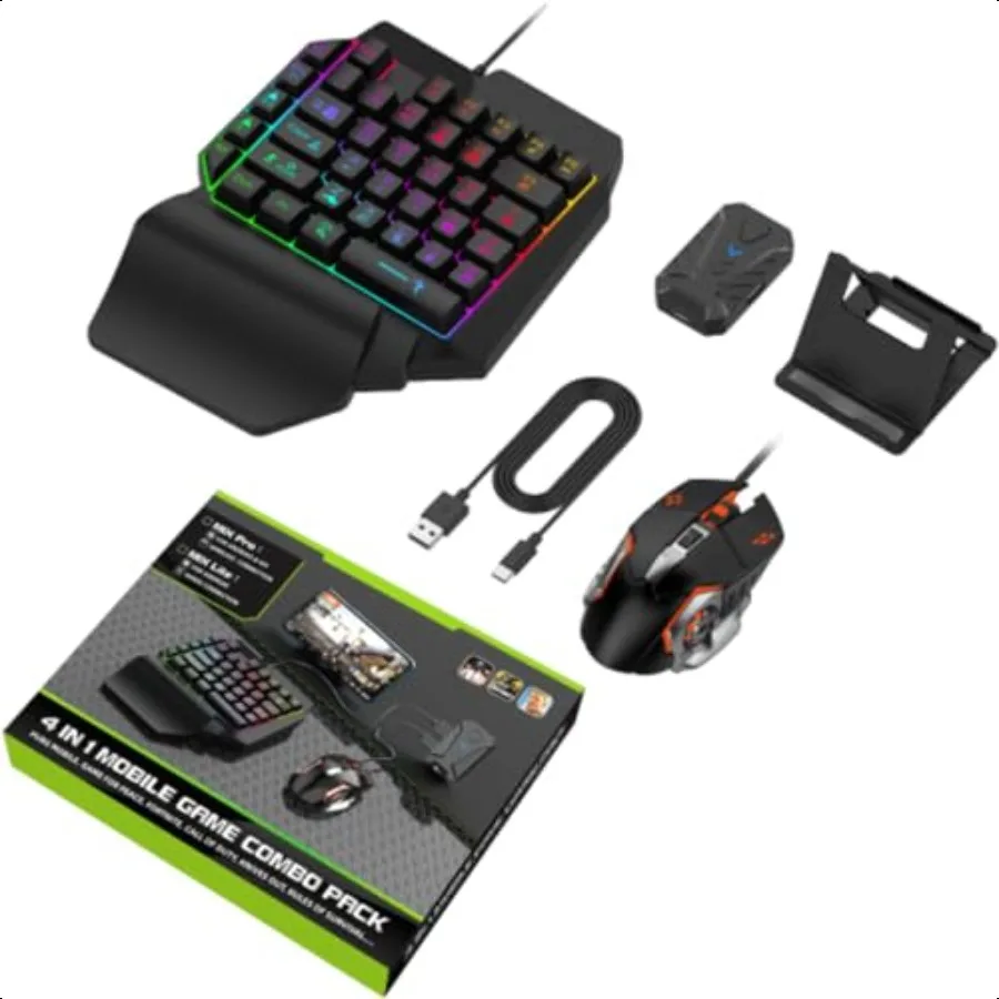 

Half Hand Gaming Keyboard and Mouse Combo 4 in 1 Mobile Game Combo Pack Mobile Gamepad Controller One Handed Gaming Keyboard Mo