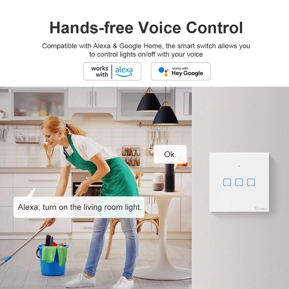 Sonoff T0 TX Series WiFi Smart Switch 1/2/3 channel Touch Wall Switch Smart Home Alexa Google Alice Ewelink App telecomando