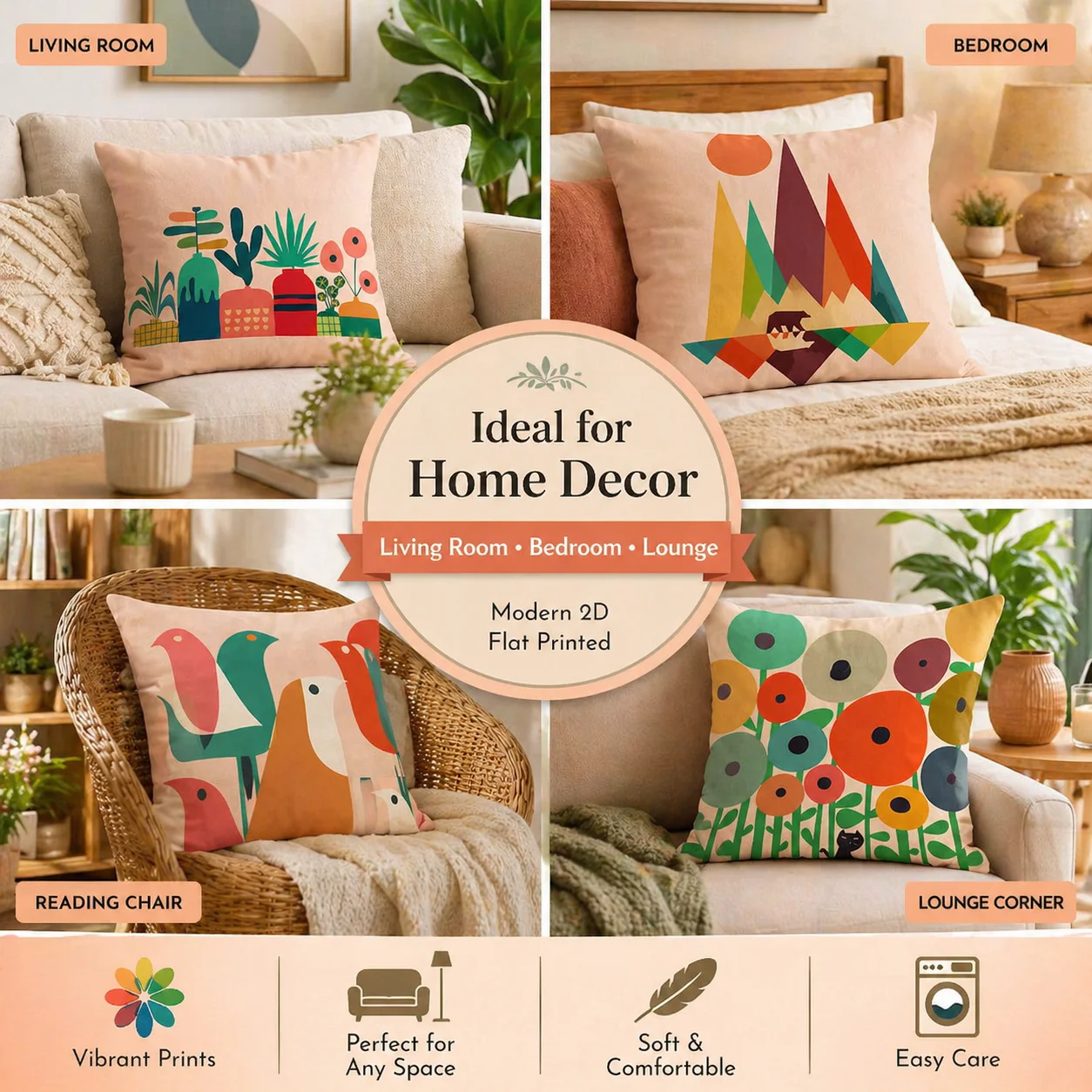 

Mid Century Modern Peach Skin Pillow Cover 2D Flat Printed Abstract Geometric Cushion Cover for Sofa Living Room Home Decor