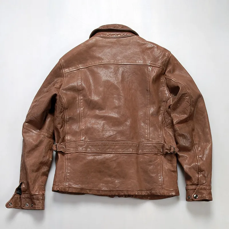 All-vegetable-tanned leather men's lapel casual motorcycle