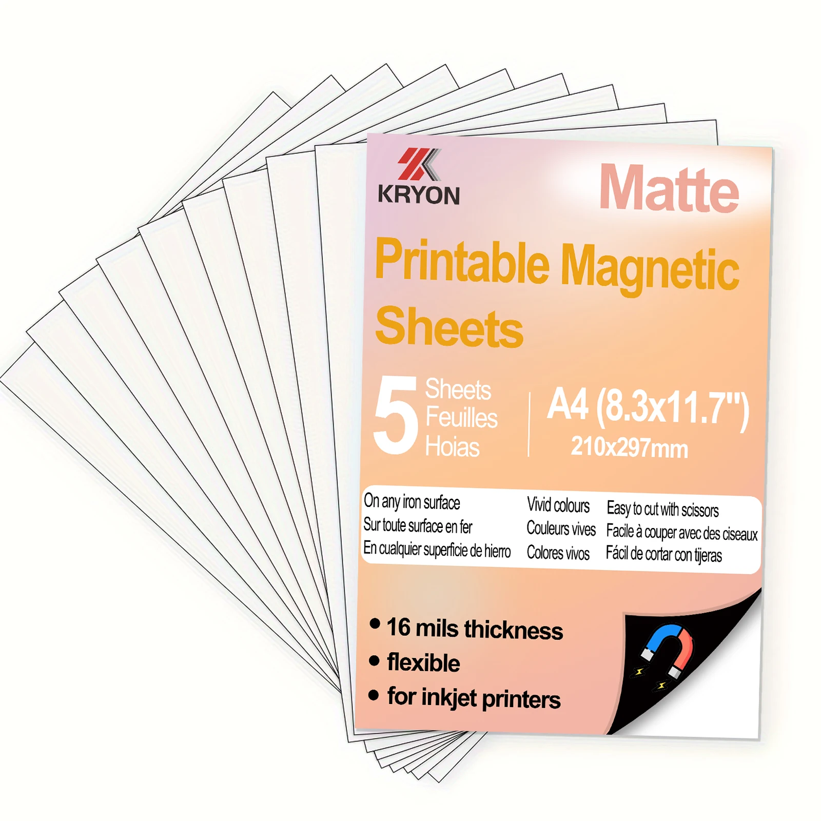 8.3×11.7 Inch A4 5 Sheets Matte Printable Magnetic Sheets for Inkjet Printers, Compatible with electronic die Cutting machines