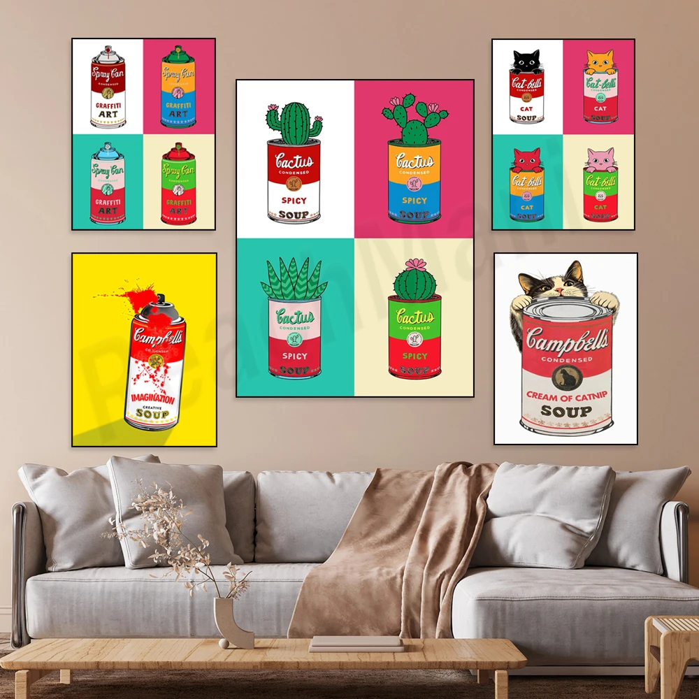 Andy Warhol cat, cactus pop art, pop art graffiti print, contemporary art cat poster