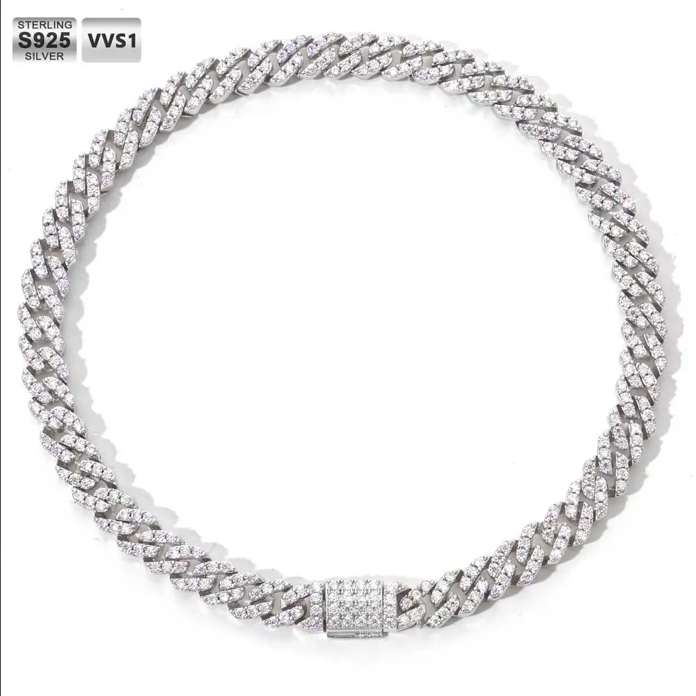 ICEBLING Prong Setting Moissanite Diamond 925 Silver Bracelet Hip Hop Jewelry D Color VVS 5mm Single Row Cuban Chain