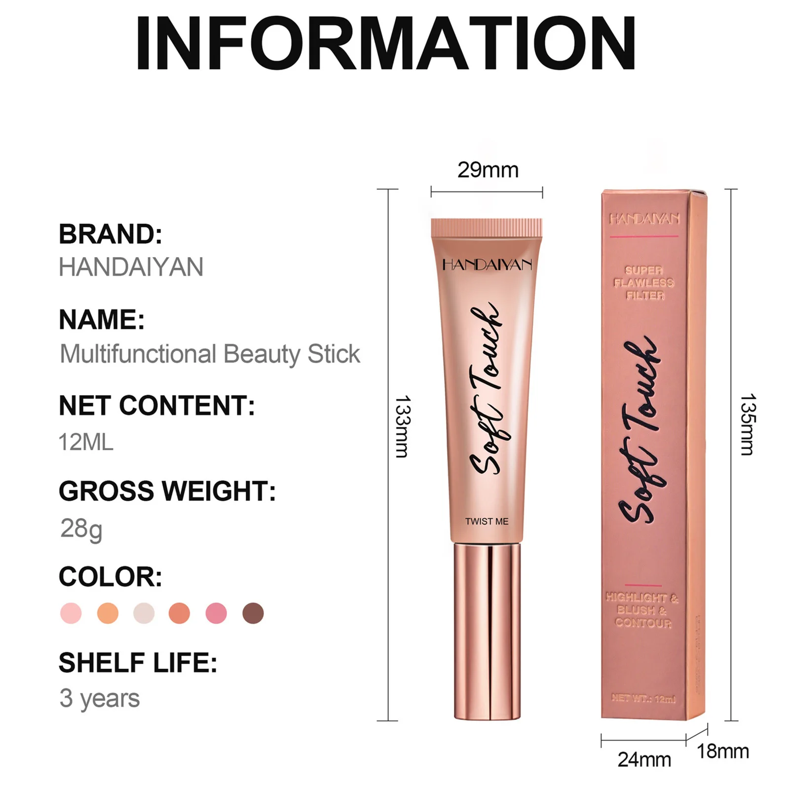 Liquid Face Concealer Pen Suave Cremoso Matte Finish Liquid Contour Stick para Aniversário Natal Ano Novo Presente PR Venda