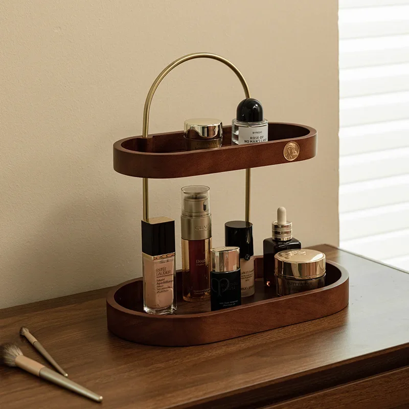 1pcs Wooden Multi Layer Cosmetic Storage Box Desktop Organizer for Makeup Perfume Lipstick Safe Material Exquisite Atmosphere