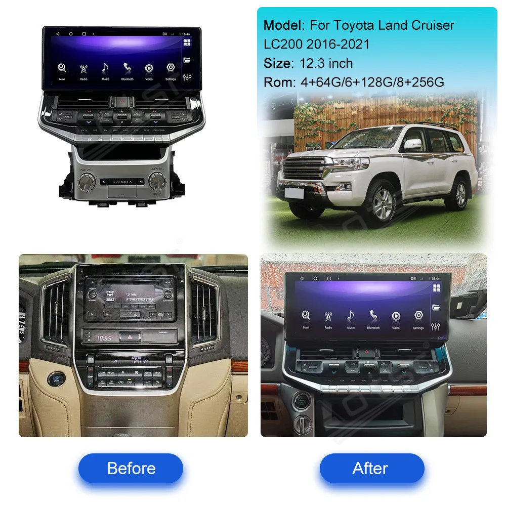 Carplay Android12 12.3 For Toyota Land cruiser LC200 2016-2021 Touch Screen Car Radio Stereo Head Unit Car Multimedia Player