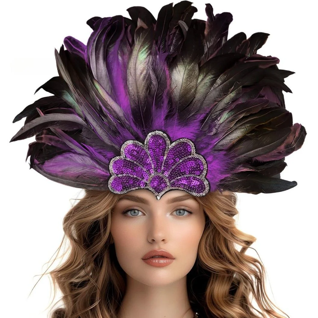 Carnival Crown Glitter Sequins Feather Headbands for Woman Mardi Gras Dancing Party Headband