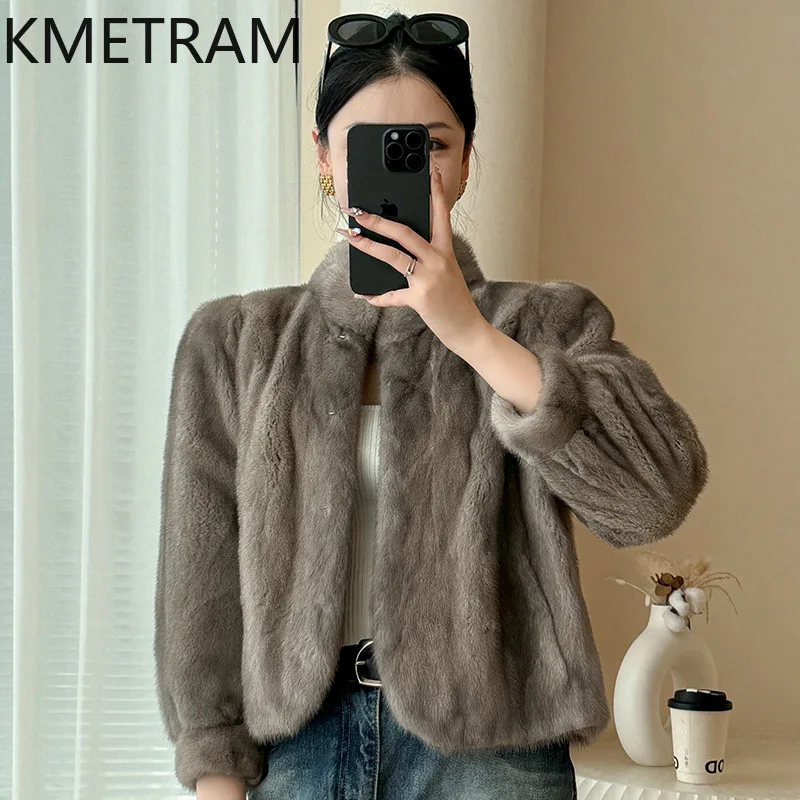 Damska kurtka z naturalnego futra norek, luksusowa szara krótka kurtka z prawdziwego futra, wysokiej jakości zimowa odzież damska, futrzane kurtki 2025 шуба женская