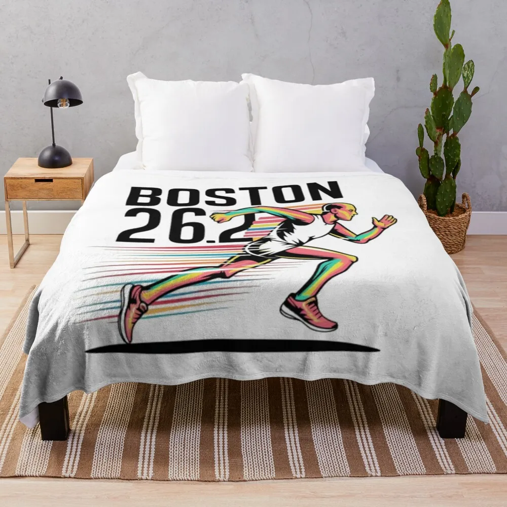 

Boston 2024 Marathon Runner 26.2 Miles Throw Blanket Luxury Throw Comforter Thermals For Travel Camping Blankets