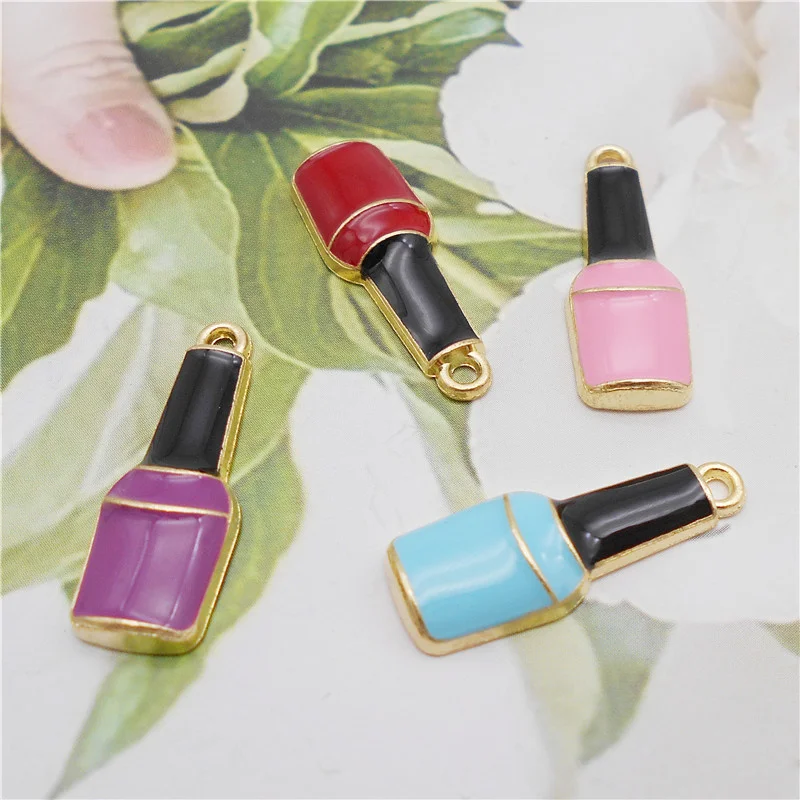 Julie Wang 8PCS Enamel Nail Polish Bottle Charms Alloy Simulation Perfume Bottle Pendant Bracelet Jewelry Making Accessory