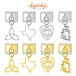 Hapiship 2024 New Fashion Sweet Dolphin Heart Eye Italian Charm Links Fit 9mm Bransoletka ze stali nierdzewnej Biżuteria DIY Making DJ1511