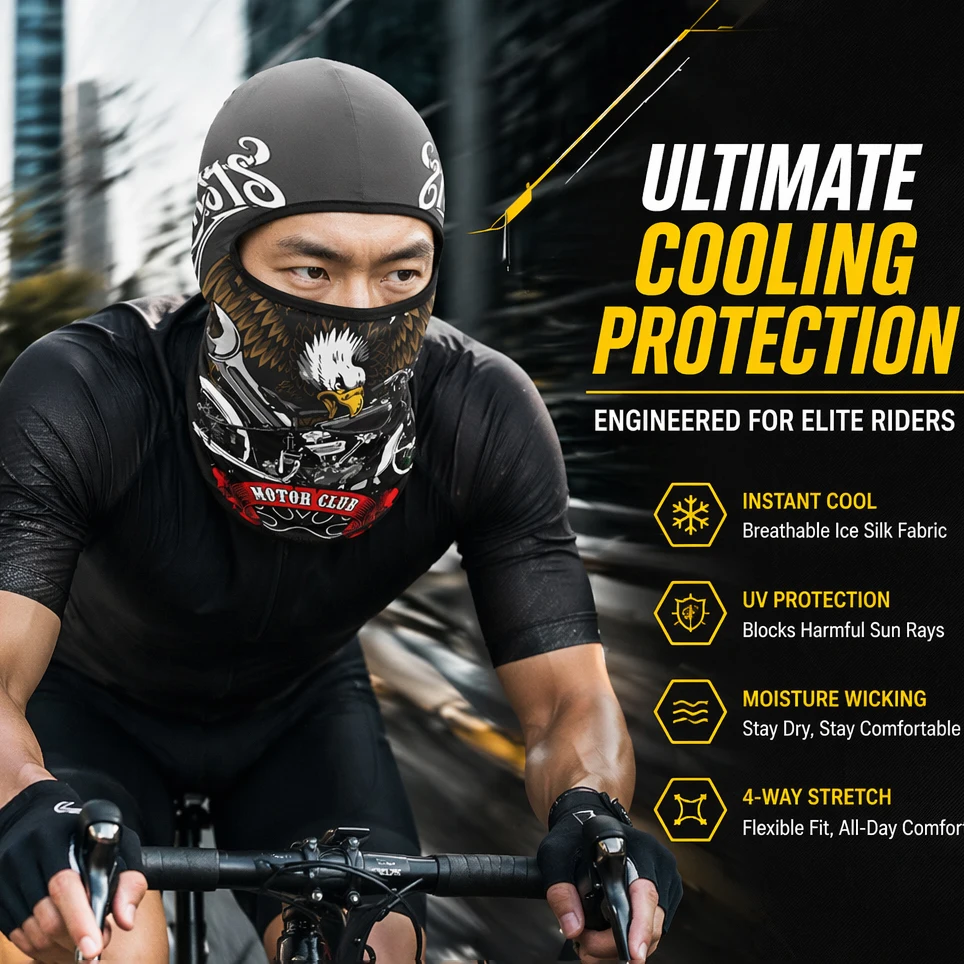 Pasamontañas de seda helada refrescante, máscara facial completa estampada con protección UV, cortavientos y transpirable, forro para casco de motocicleta y ciclismo, cubrecara