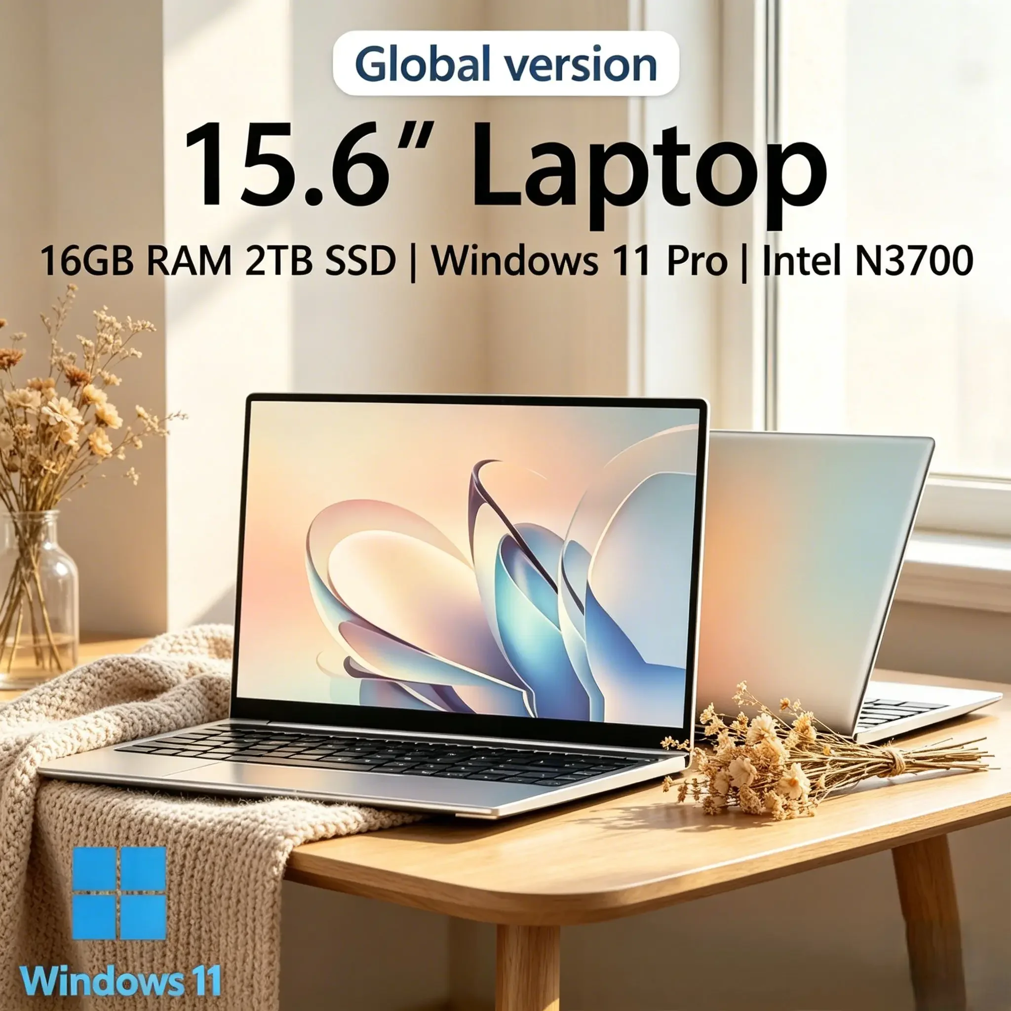 

New Ultra Slim Laptop 15.6 16GB 2TB Intel N3700 Gaming PC 1920*1080 Display Office Study Computer PC Windows 11 for Daily Office
