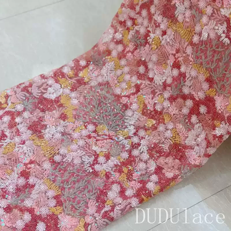 

Высококачественное свадебное платье высокого класса, розовая кружевная ткань с вышивкой и блестками, костюмная юбка, одежда, жаккардовая дизайнерская ткань для пюра