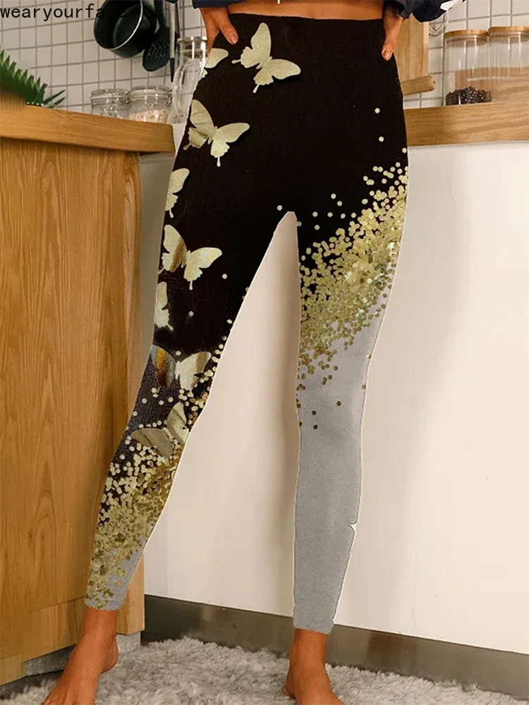 

Bling Butterfly Gym Yoga Leggings Printed Sexy Casual Running Trousers Streetwear Trainer Tight Fitness Elastic Women Clothing