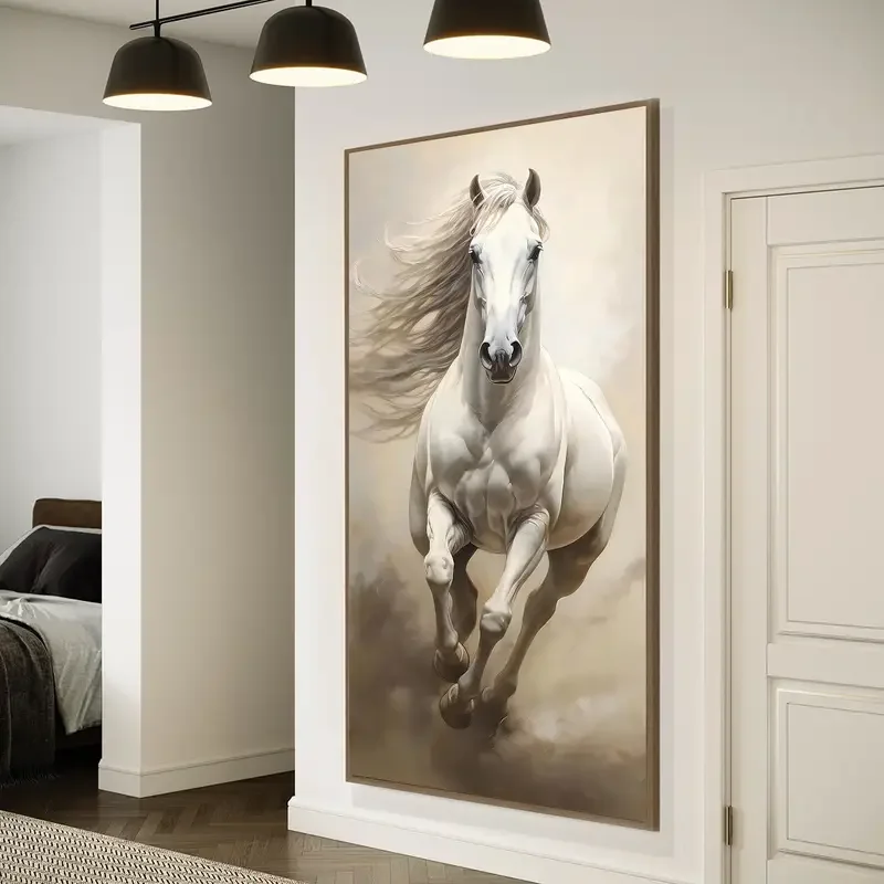 Majestic Galloping White Horse Canvas Art Print - Frameless Modern Wall Decor for Living Room, Bedroom, Office, Cafe Decor