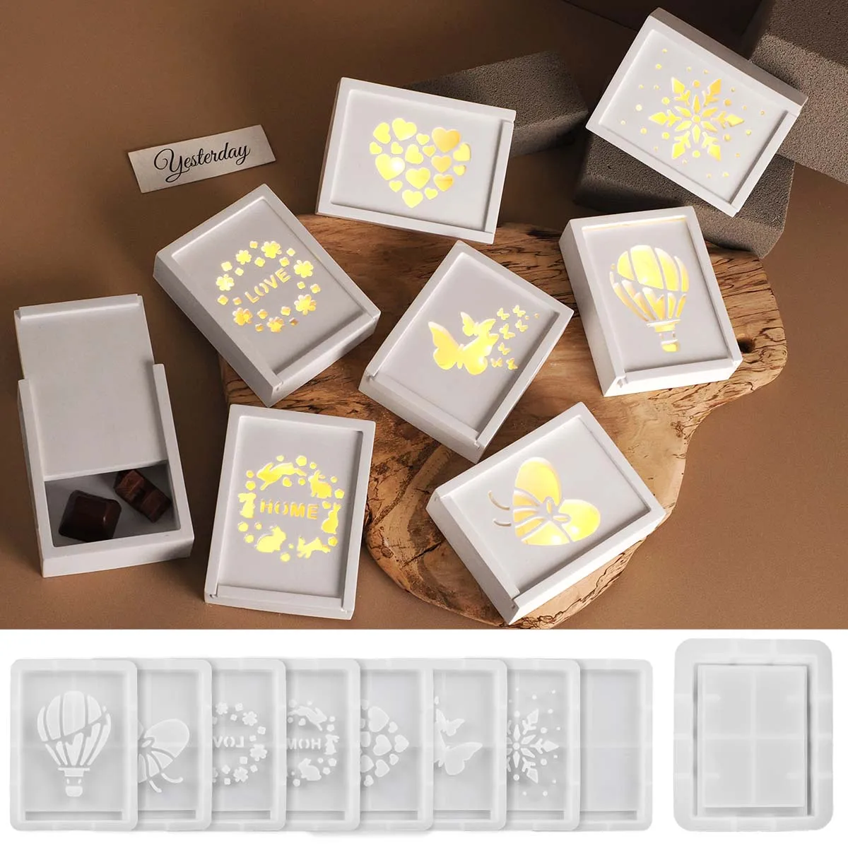 Butterfly Love Lamp Silhouette Mold DIY Easter Ornament Gift Storage Box Making LED Night Light Plaster Cement Silicone Molds