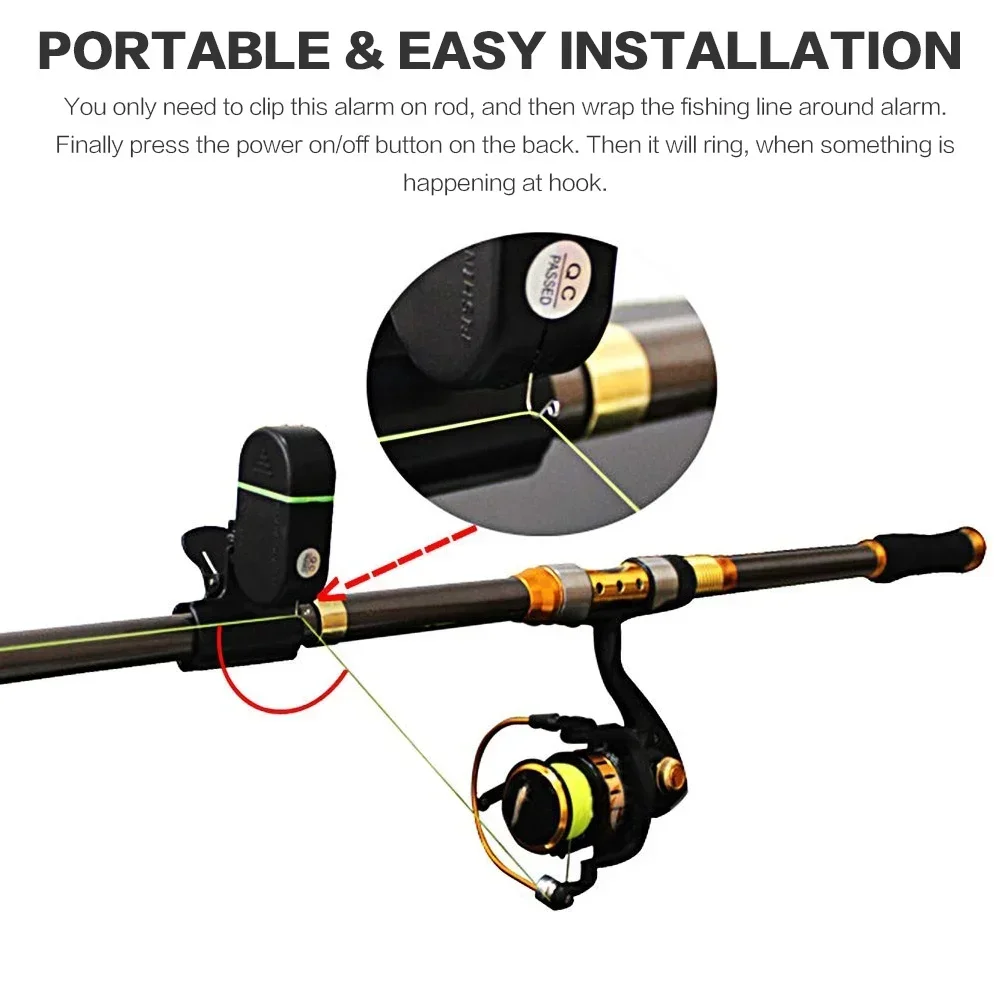 FLYSAND Fishing Rod Bell Alarm with 2 LED Light Indicator Fish Bite Sound Alert Clip-on Tool for Freshwater Saltwater Fishing