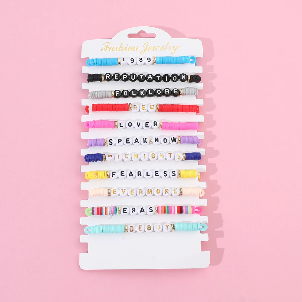 New Taylor Swift Bracelet Letter Pink Friendship Bracelet Lover Fearless Antihero 198 9 Reputation Bracelet Combo