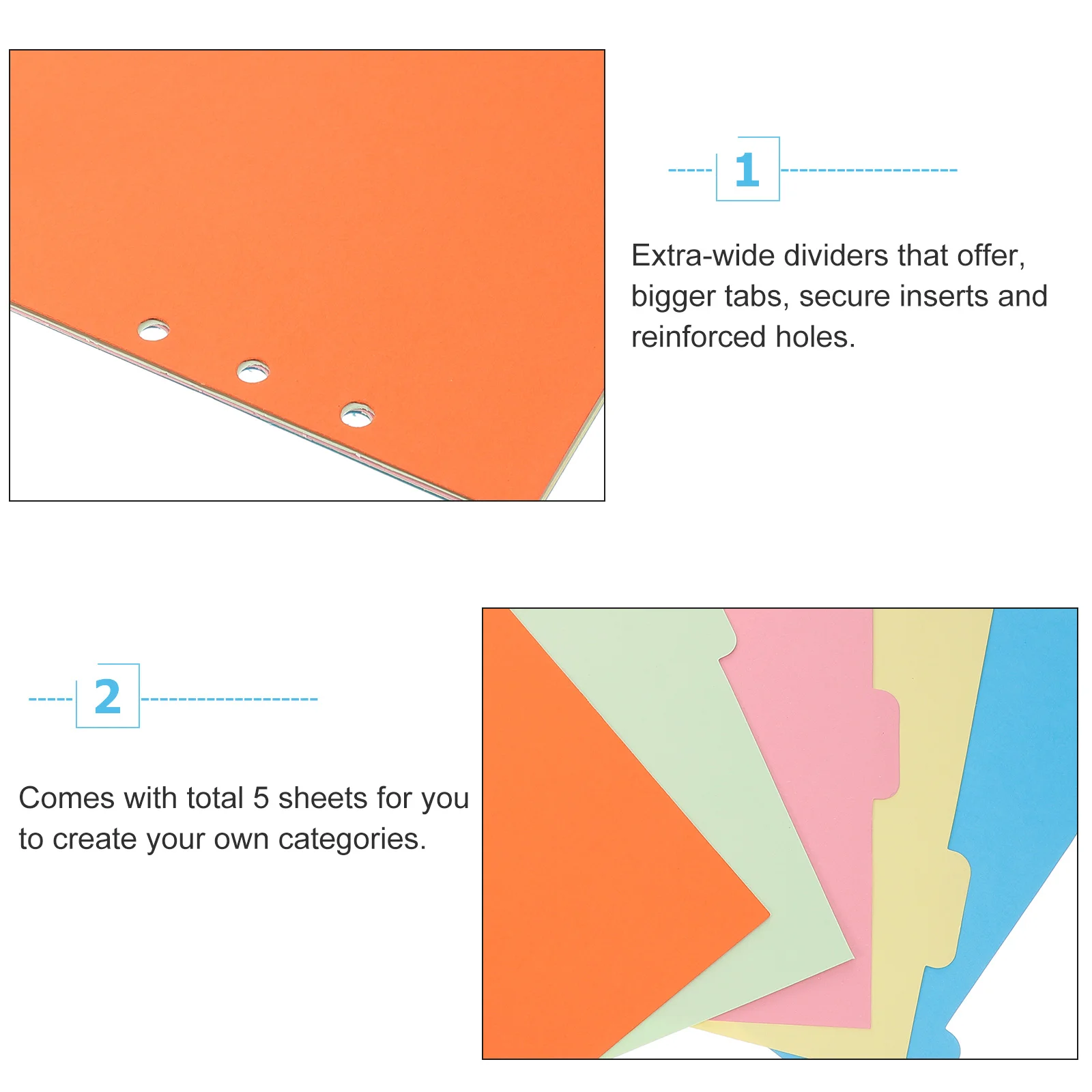 2 ensembles de recharges de papier A5 diviseur Extra large onglet coloré 6 classeur 5 feuilles ganize Documents Index étiquettes cahier