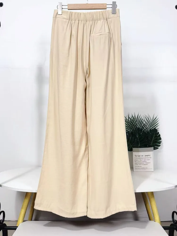 하이웨이스트 와이드 레그 팬츠 캐주얼 루즈핏 스트레이트 컷 여름 여성용 가볍고 신축성 있는 바지
